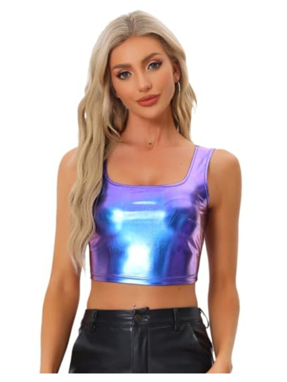 Metallic Sequin Sleeveless Crop Tank Top Party Top
